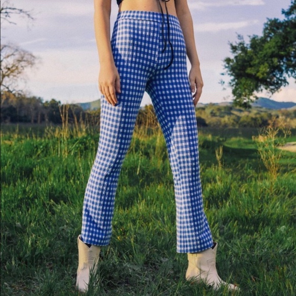 Blue Urban Outfitters Plaid Kick Flare Pants